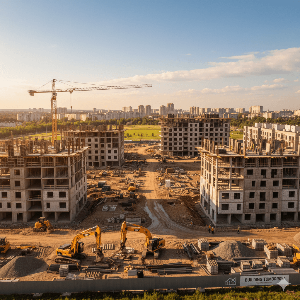 Construction workers on a building site